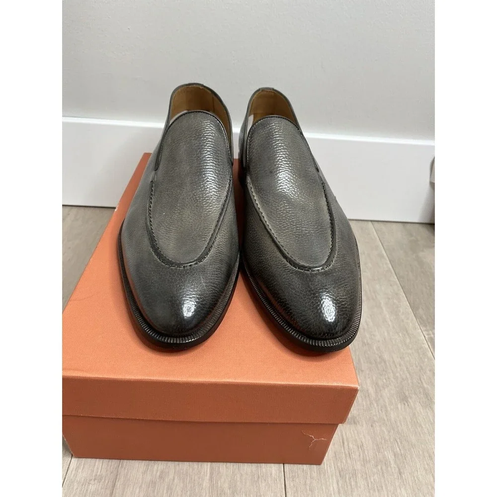 New Di Bianco Istria Men Gray Leather Penny Loafers Slip On Shoes 11.5 & belt